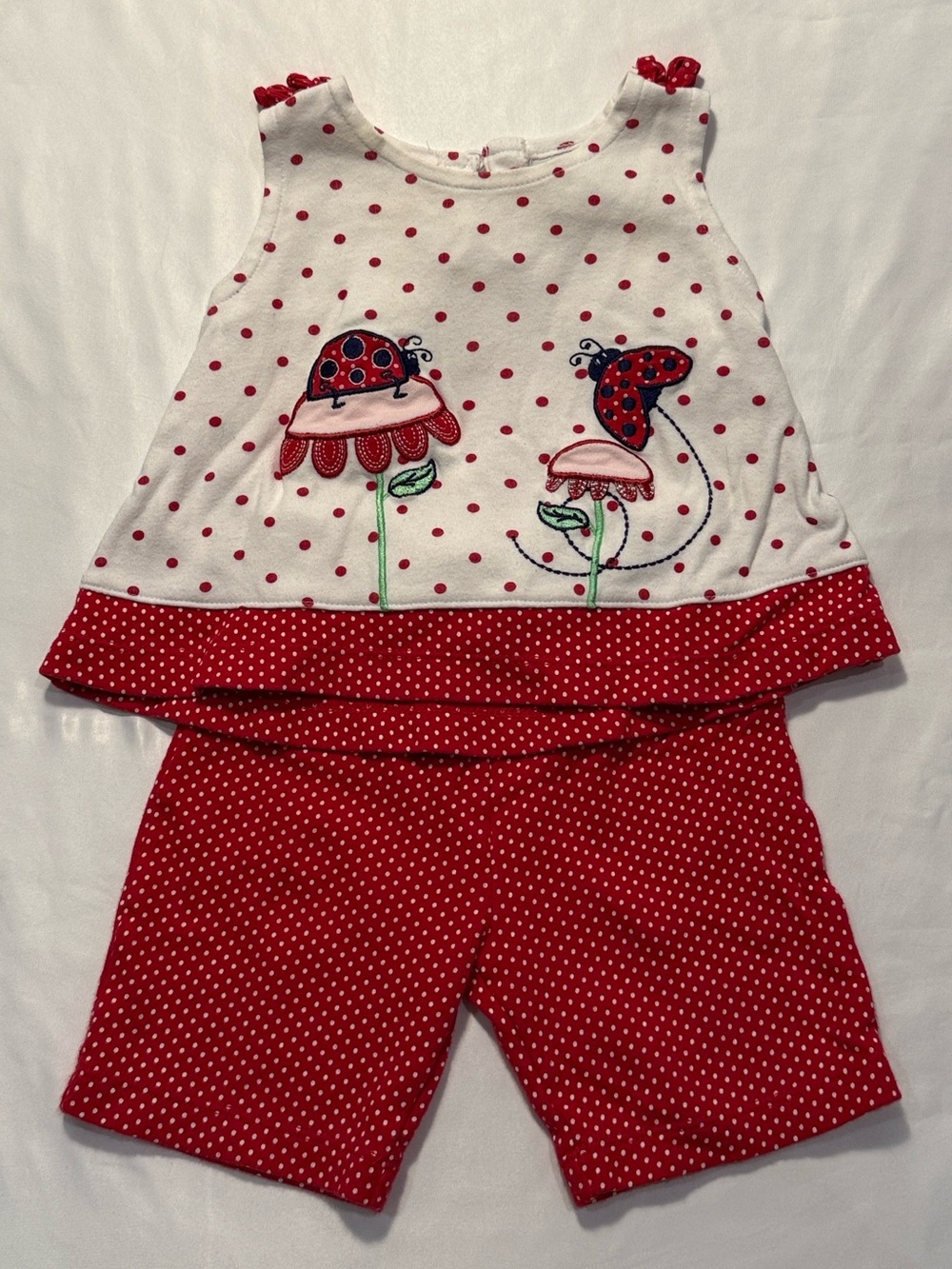 Sears Y2K Baby Ladybug Top and Capri Pants 2 Piece Set Red White Black 6 Months